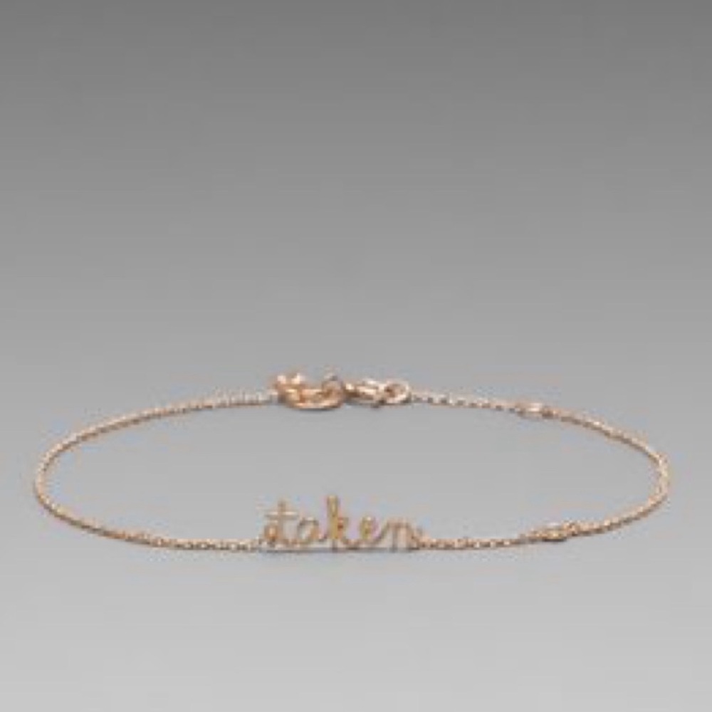 NWT Sydney Evans Delicate 'Taken' Script Bracelet in Gold with Dimond Bezel
